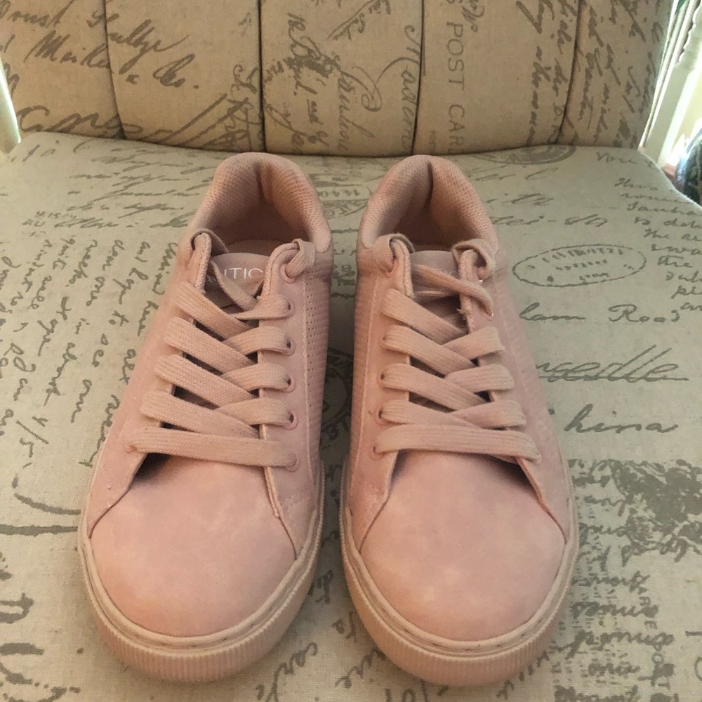 Nautica Pink Sneakers Suede Texture White Laces